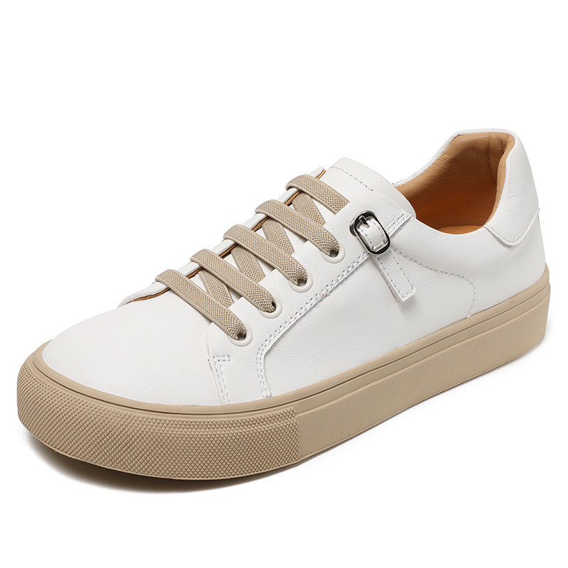 Cowhide Lace-Up Casual White Board Flats