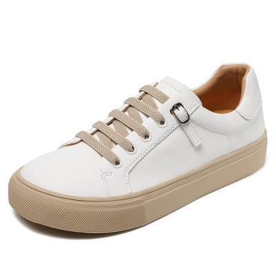 Cowhide Lace-Up Casual White Board Flats 02
