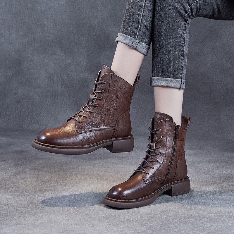 Cross Strap Side Zip Flat Boots - English Style Doc Martens