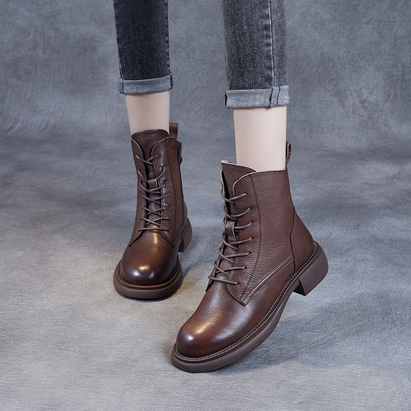 Cross Strap Side Zip Flat Boots - English Style Doc Martens
