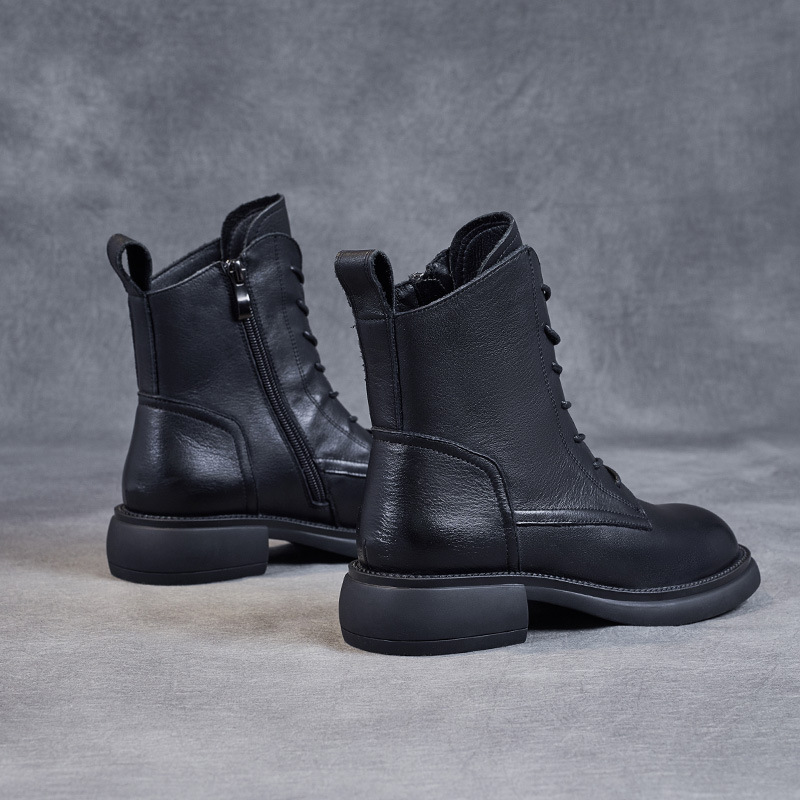 Cross Strap Side Zip Flat Boots - English Style Doc Martens