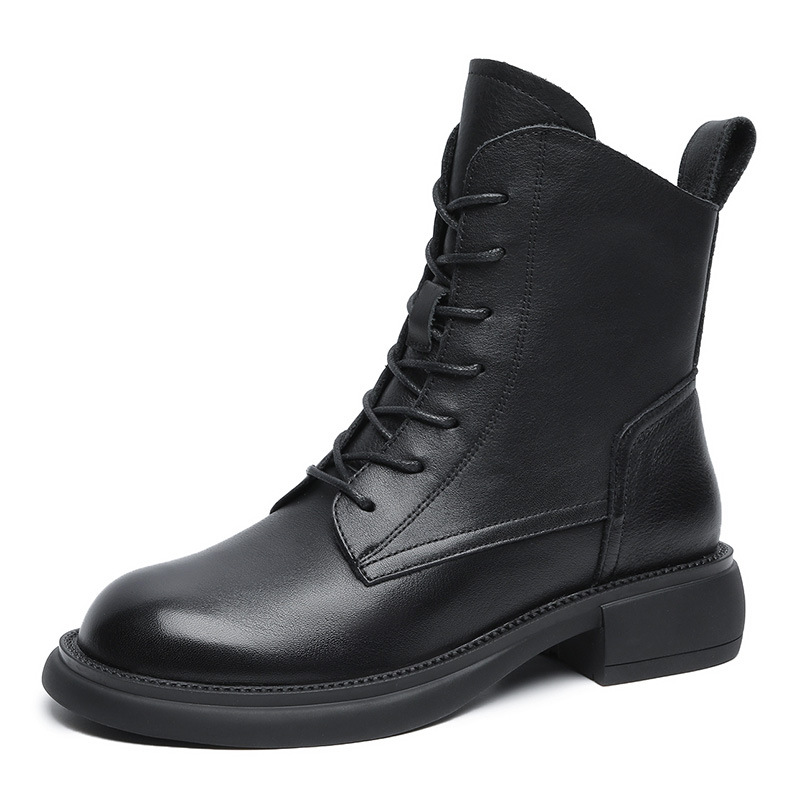 Cross Strap Side Zip Flat Boots - English Style Doc Martens