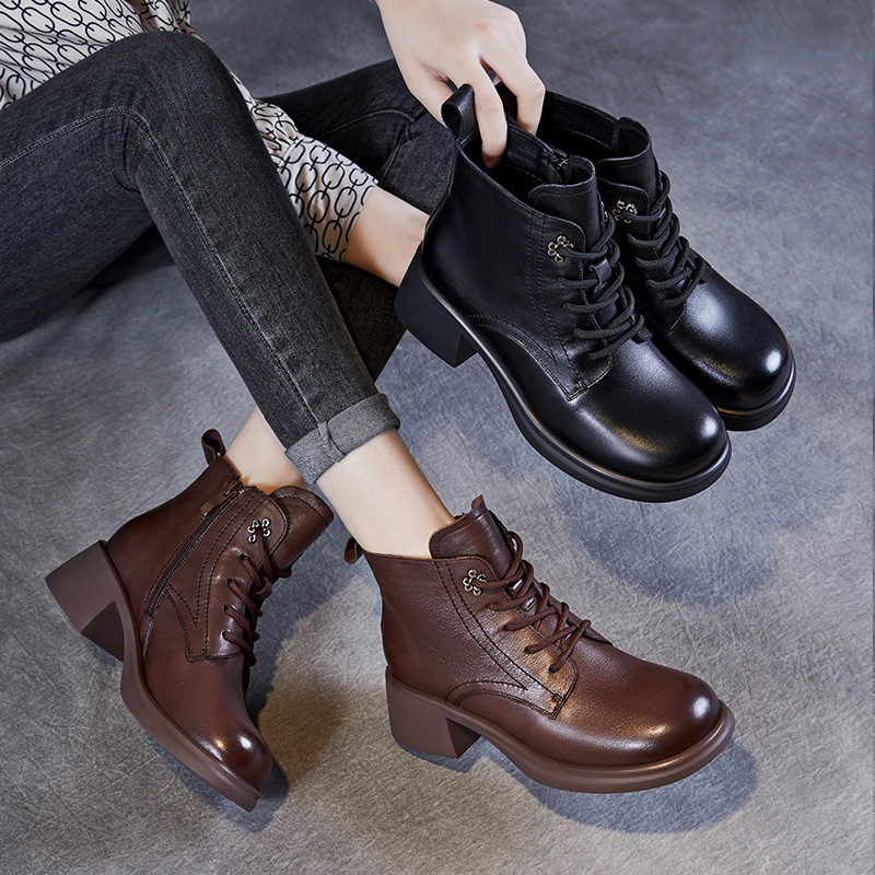 Leather Chunky Ankle Boots - Doc Martens Style