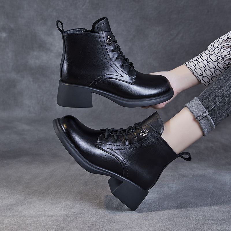 Leather Chunky Ankle Boots - Doc Martens Style