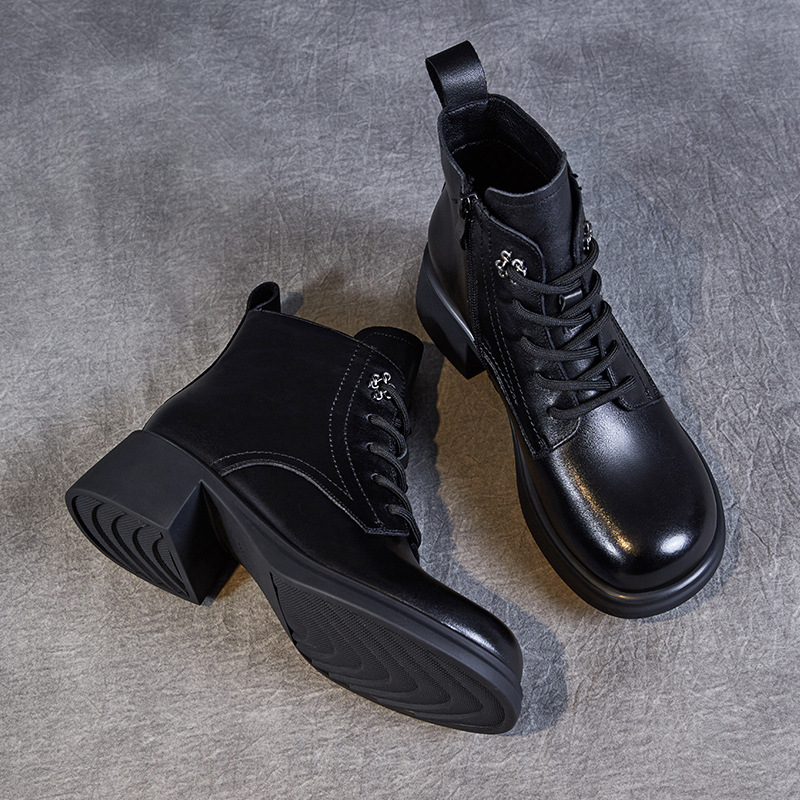 Leather Chunky Ankle Boots - Doc Martens Style