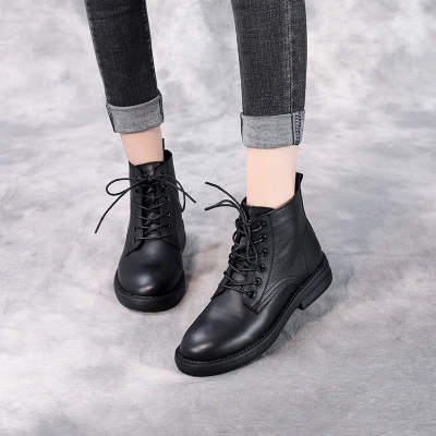 Leather Doc Martens English Style Round Toe Booties 02