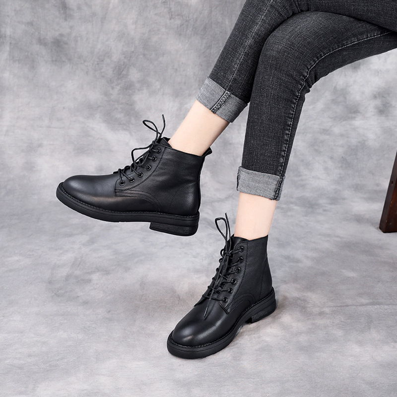 Leather Doc Martens English Style Round Toe Booties