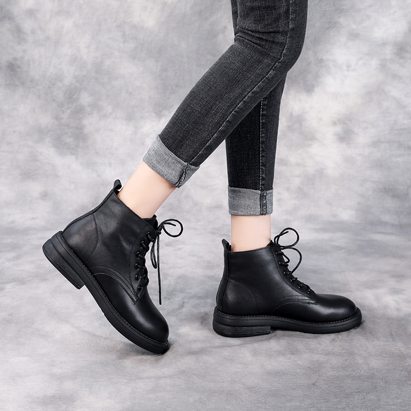 Leather Doc Martens English Style Round Toe Booties