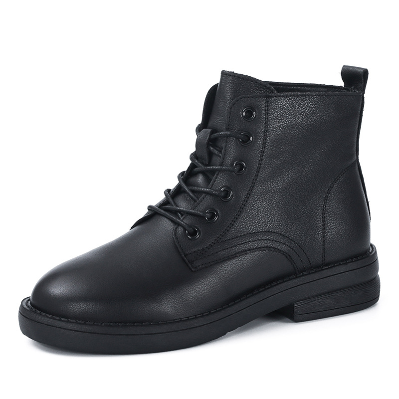 Leather Doc Martens English Style Round Toe Booties