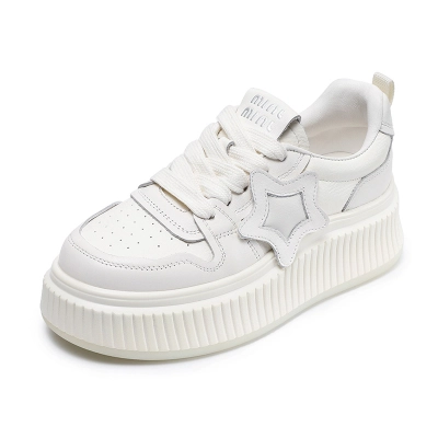 Leather Elevating Platform Breathable Flats 01