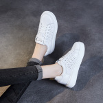 Leather Hollow Breathable Thick Bottom Low Top Lace-Up White Shoes