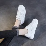Leather Hollow Breathable Thick Bottom Low Top Lace-Up White Shoes