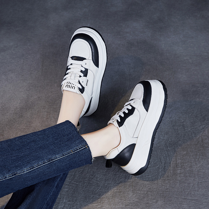 Leather Matching Color Casual Shoes Platform Elevating Flats