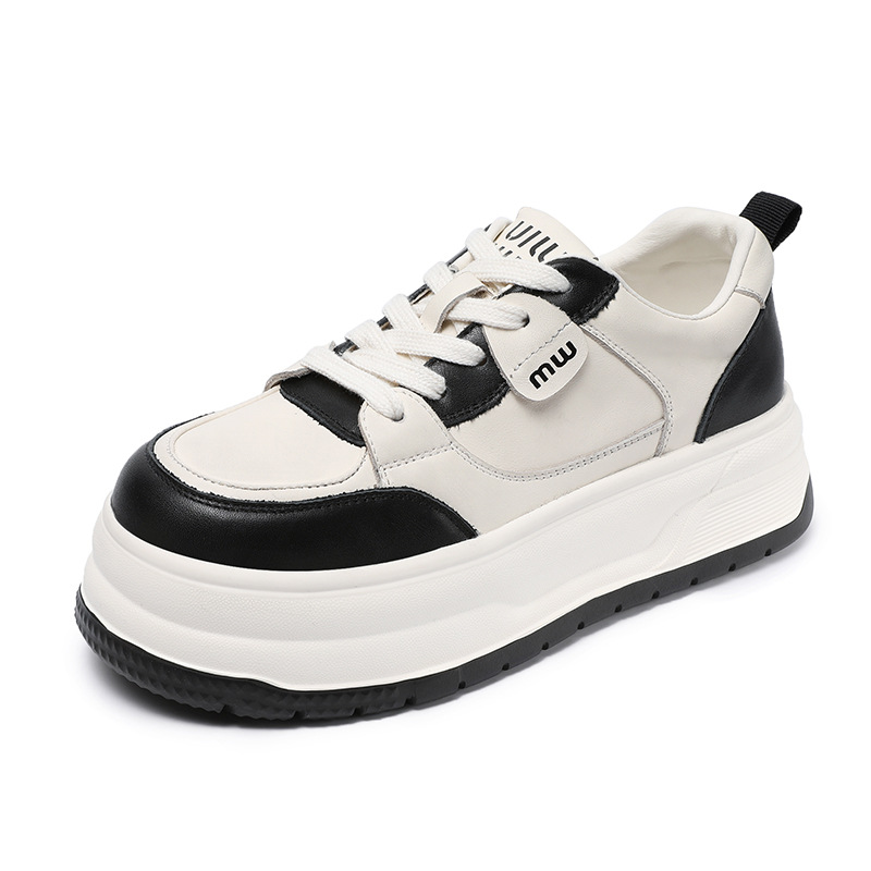 Leather Matching Color Casual Shoes Platform Elevating Flats