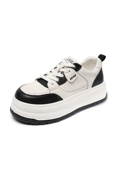 Leather Matching Color Casual Shoes Platform Elevating Flats 02