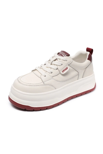 Leather Matching Color Casual Shoes Platform Elevating Flats 01