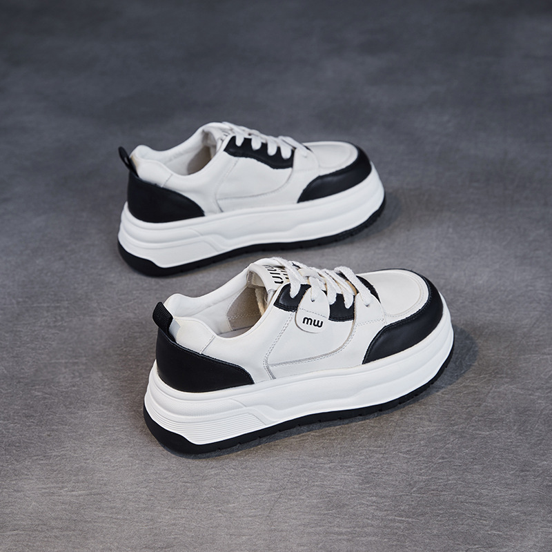 Leather Matching Color Casual Shoes Platform Elevating Flats