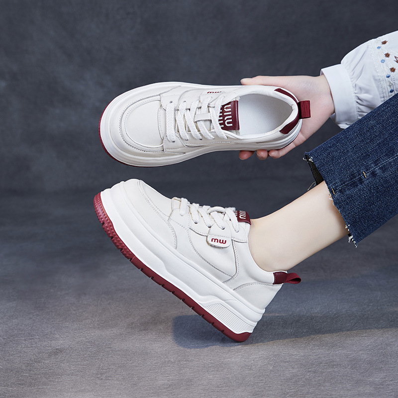 Leather Matching Color Casual Shoes Platform Elevating Flats