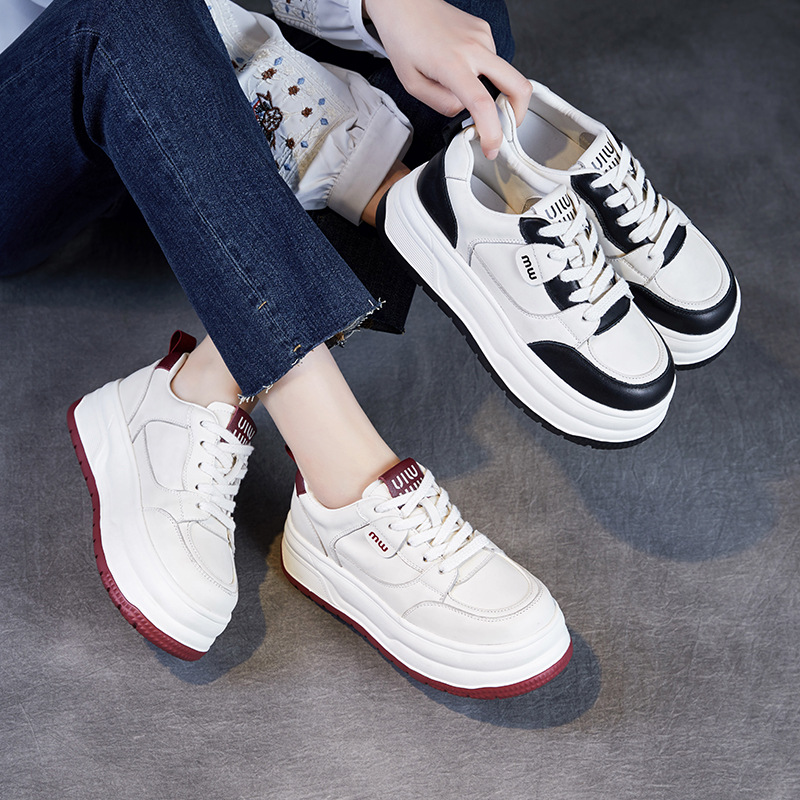 Leather Matching Color Casual Shoes Platform Elevating Flats