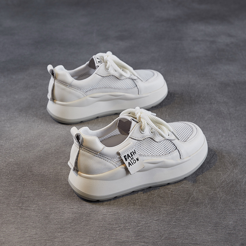 Leather Mesh Breathable Thick Bottom Thin Hollow Flat Shoes