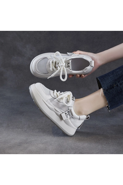 Leather Mesh Breathable Thick Bottom Thin Hollow Flat Shoes 02