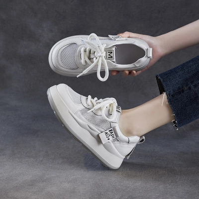 Leather Mesh Breathable Thick Bottom Thin Hollow Flat Shoes 02