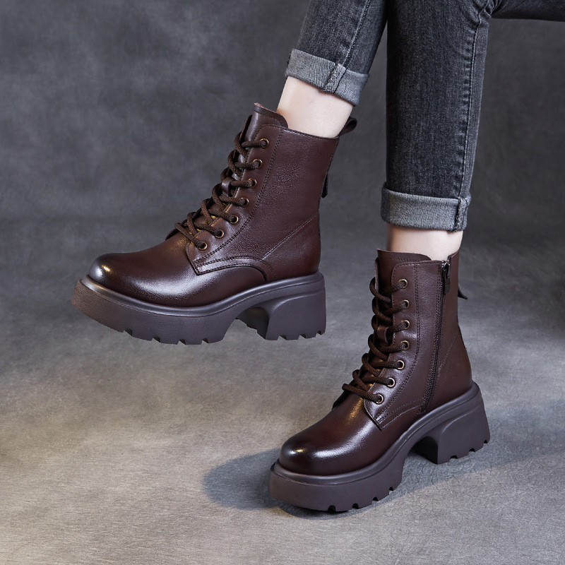 Leather Platform Doc Martens Women's English-Style Ankle Boots