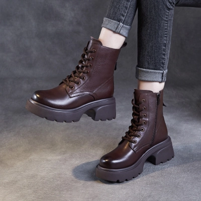 Leather Platform Doc Martens Women's English-Style Ankle Boots 02