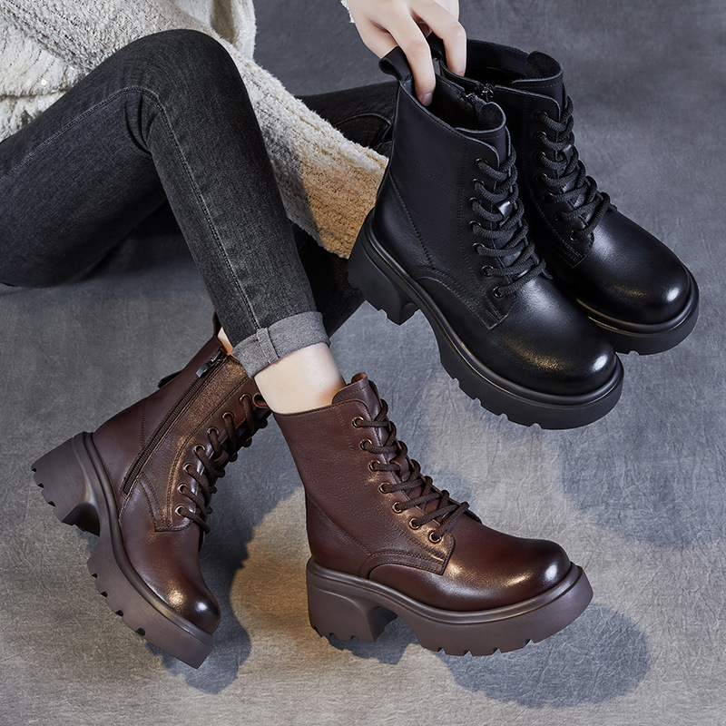 Leather Platform Doc Martens Women's English-Style Ankle Boots