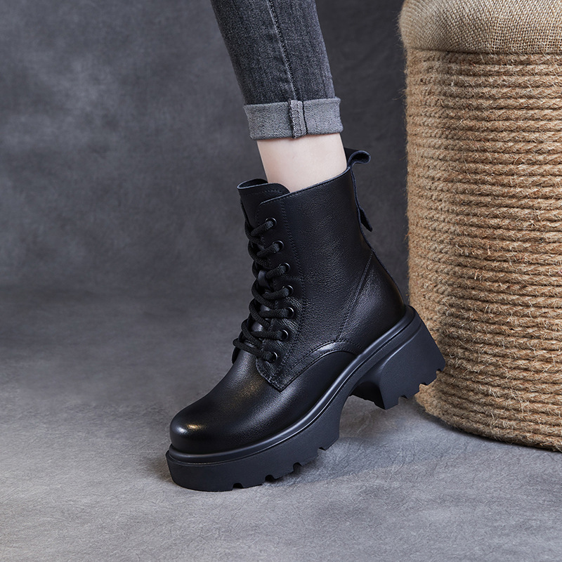 Leather Platform Doc Martens Women's English-Style Ankle Boots