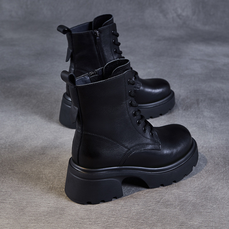 Leather Platform Doc Martens Women's English-Style Ankle Boots