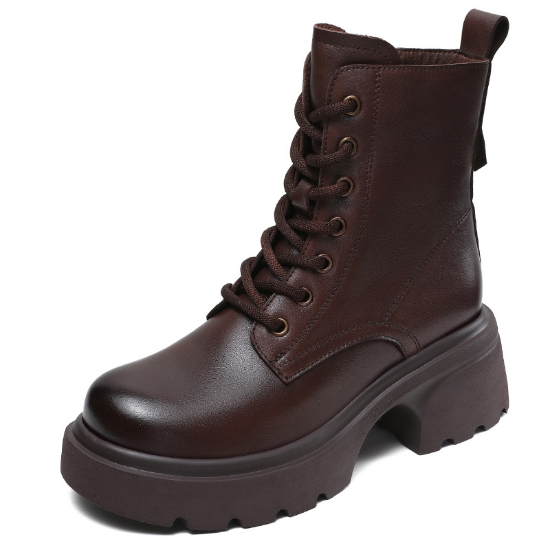 Leather Platform Doc Martens Women's English-Style Ankle Boots