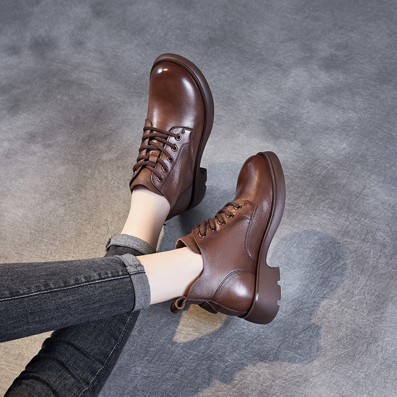 Leather V-Top Lace-Up Ankle Boots - English Doc Martens