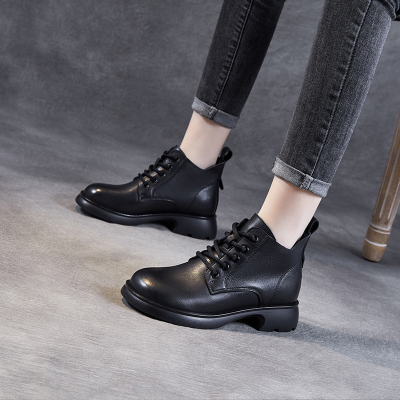 Leather V-Top Lace-Up Ankle Boots - English Doc Martens