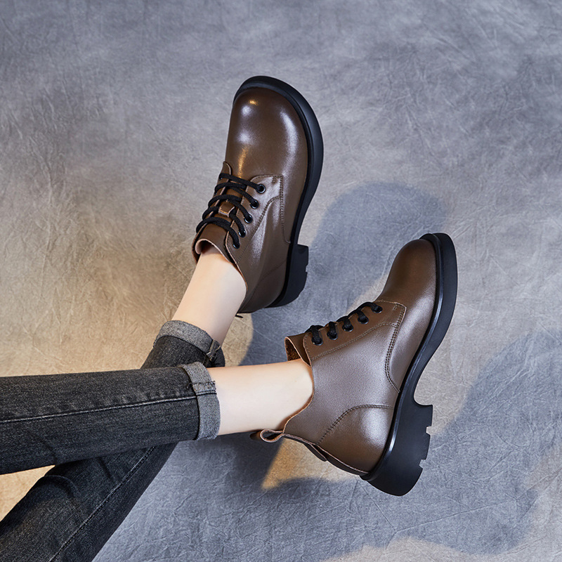 Leather V-Top Lace-Up Ankle Boots - English Doc Martens