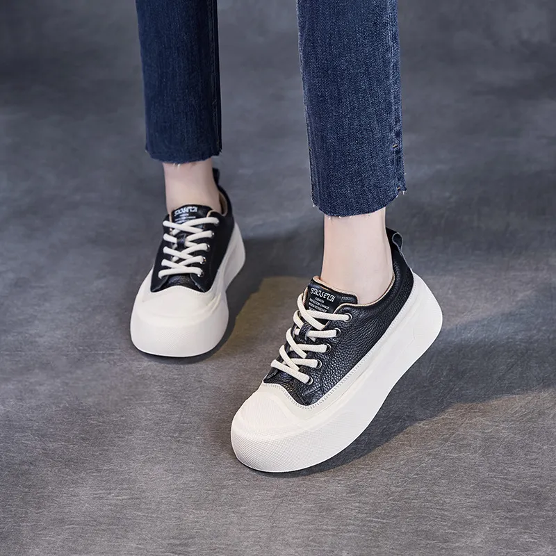 Muffin Platform Casual Leather White Shoe Flats