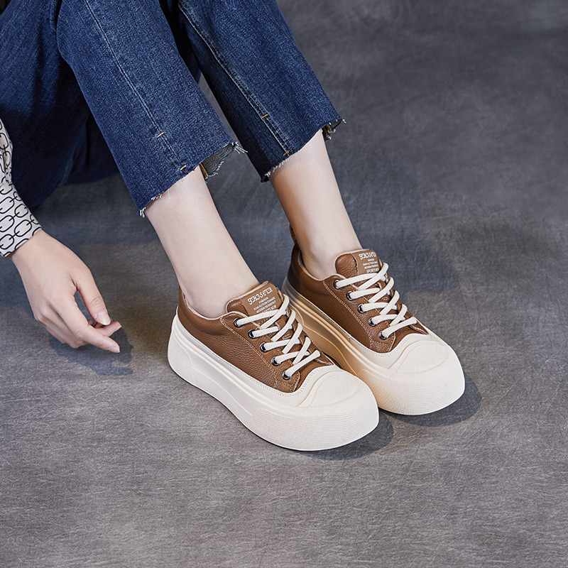 Muffin Platform Casual Leather White Shoe Flats