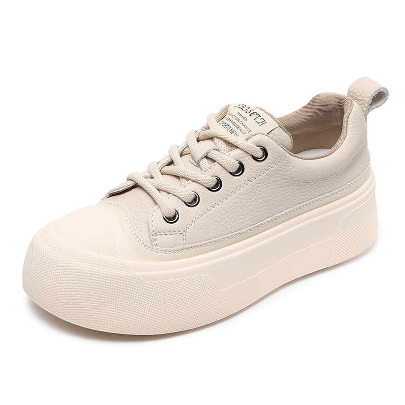 Muffin Platform Casual Leather White Shoe Flats