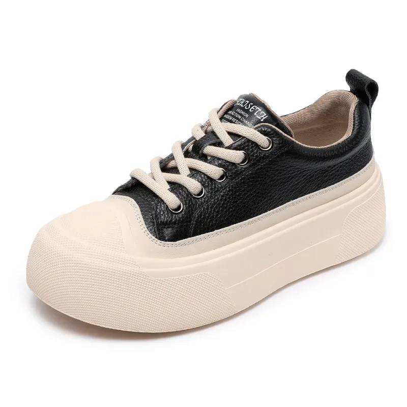 Muffin Platform Casual Leather White Shoe Flats