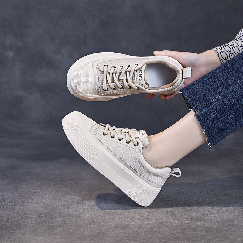 Muffin Platform Casual Leather White Shoe Flats