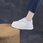 Rice Cake Shoes: Thick Soled Leather White Shoes