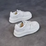 Rice Cake Shoes: Thick Soled Leather White Shoes