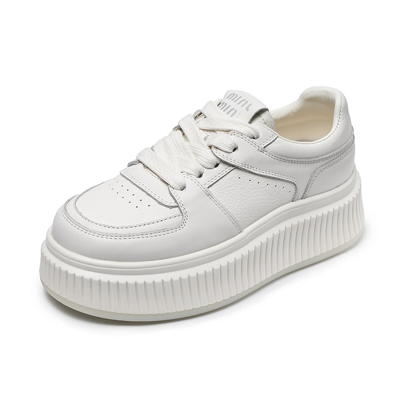 Rice Cake Shoes: Thick Soled Leather White Shoes