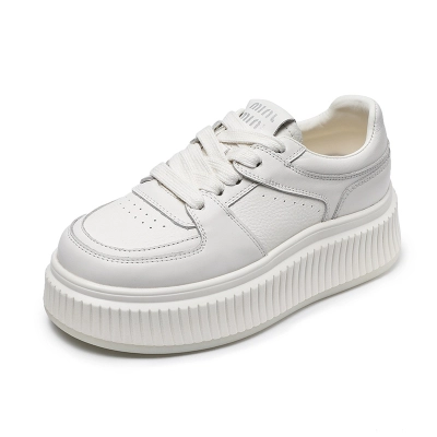 Rice Cake Shoes: Thick Soled Leather White Shoes 01