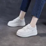 Rice Cake Shoes: Thick Soled Leather White Shoes