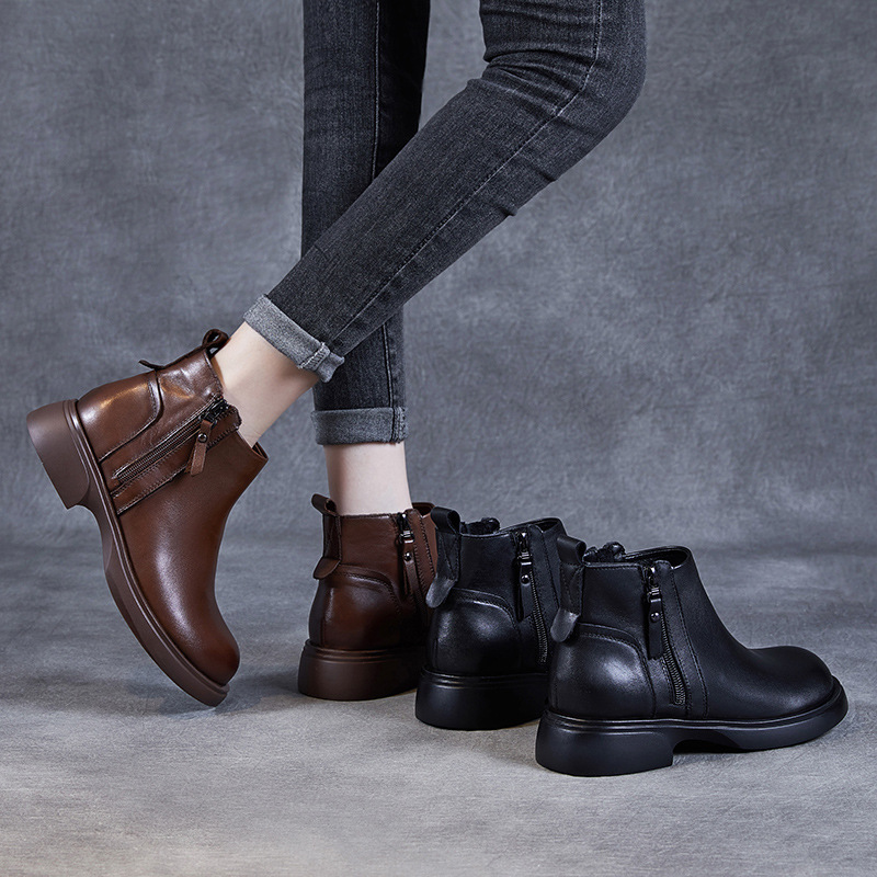 Side Zip Flat Ankle Boots for Women