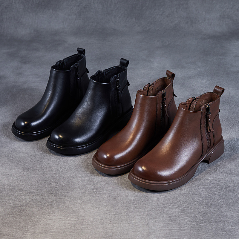 Side Zip Flat Ankle Boots for Women