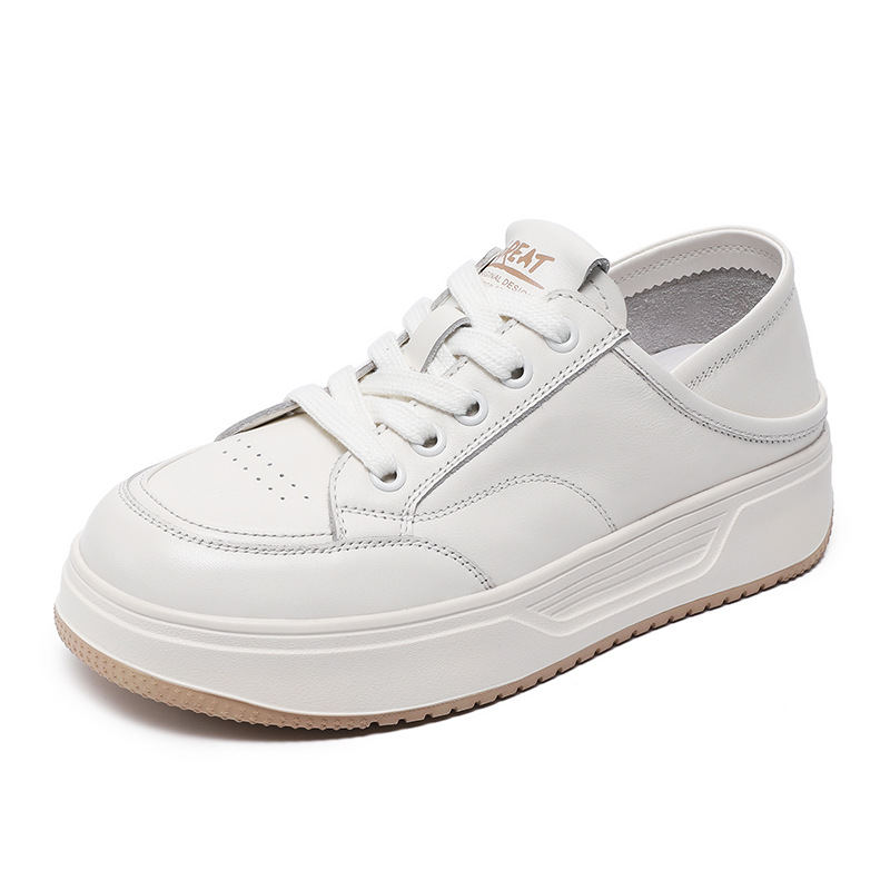 Thick Soled White Leather Super Soft Soled Lace-Up Board Shoes