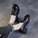 Chunky Retro Cowhide English Style Slip-On Platform Loafers