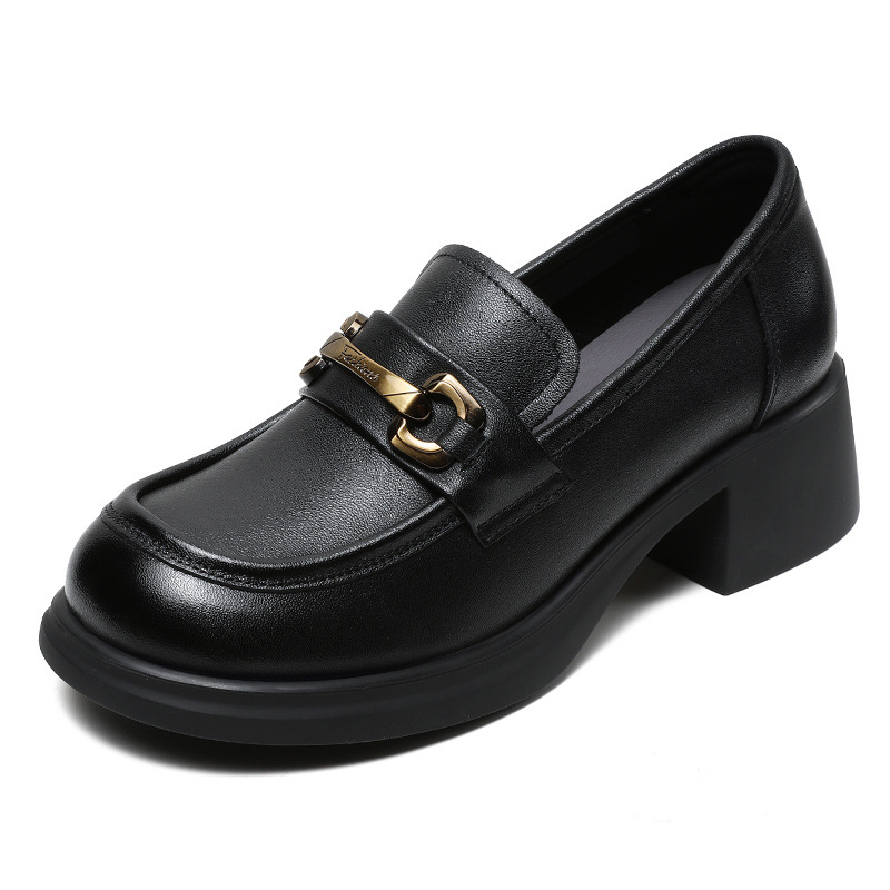 Chunky Retro Cowhide English Style Slip-On Platform Loafers